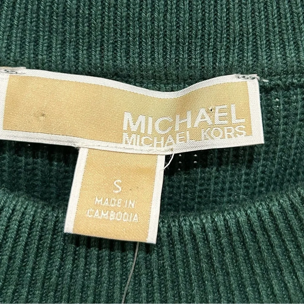 NEW Michael Kors Dark Green Sweater with Gold Shoulder Zippers Size: Small NWT